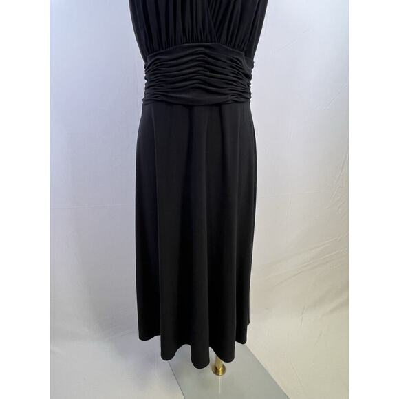 VTG Evan Picone Black Sleeveless V Neck Halter Empire Midi Dress 10 Cocktail - Picture 5 of 10